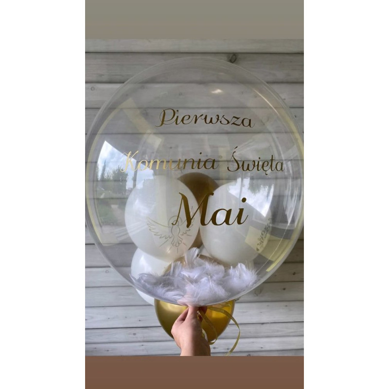 Balon Bubbles z piórkami i Twoim napisem