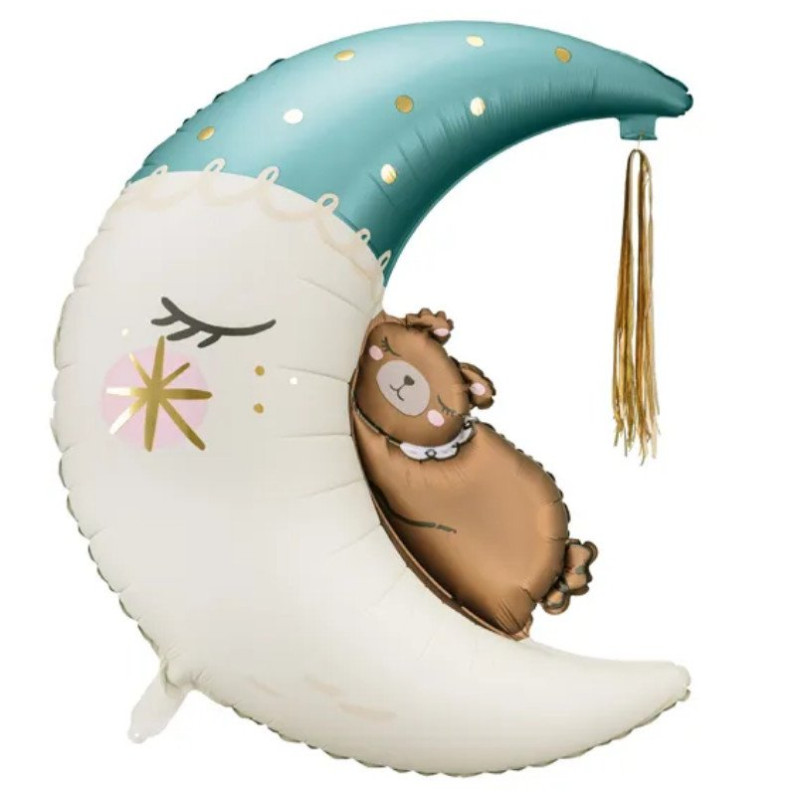 Balon foliowy "Miś na księżycu" (Niebieski) - 80 x 98 cm