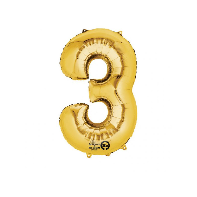 Balon Foliowy 34" Cyfra 3 ZŁOTY
