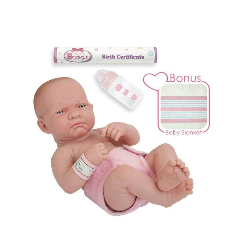 Berenguer 18501 - Hiszpańska lalka bobas Noworodek - butelka i kocyk w zestawie