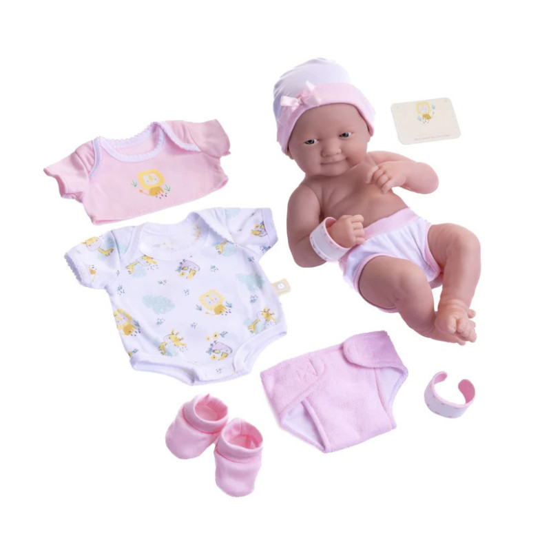 Śliczna lalka bobas dla dziewczynki, dwulatki, zestaw ubranek i akcesoriów - Berenguer 18543