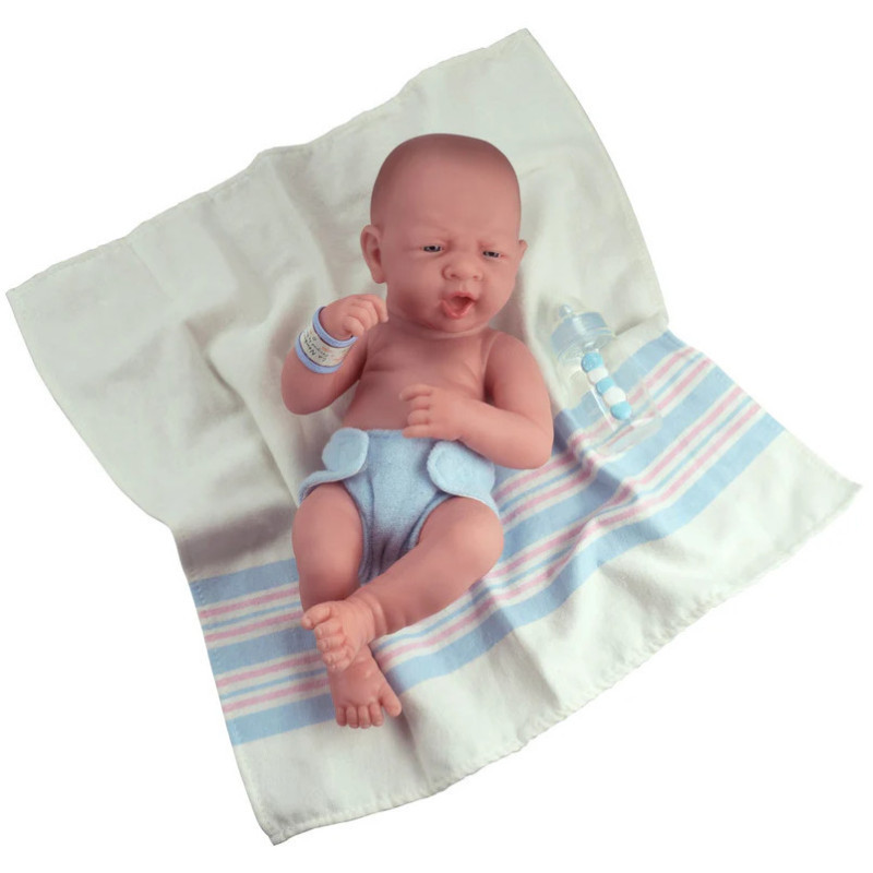 Hiszpańska lalka bobas, pieluszka, butelka, smoczek i kocyk w zestawie - Berenguer 18504