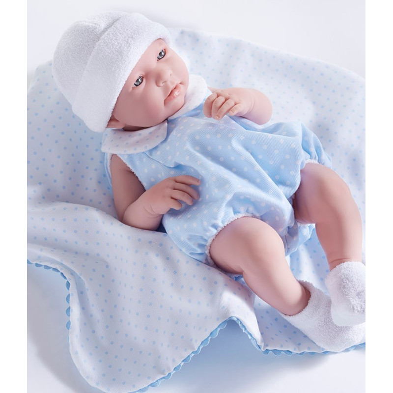 Duża lalka bobas Nino z ubrankiem i kocykiem.