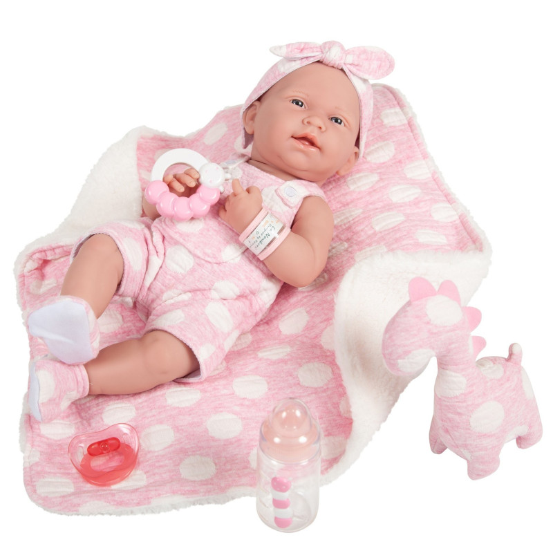 Hiszpańska lalka bobas, Elena Dino Theme - pluszowy dinozaur w zestawie - Berenguer 18063