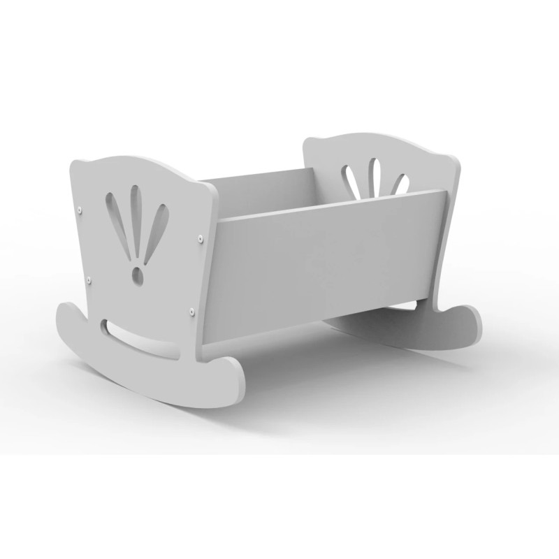 Drewniana kołyska dla lalki, szara