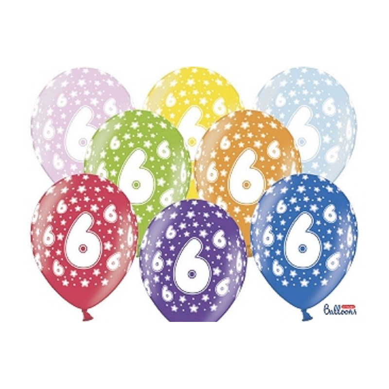 Balon 30cm Szóstka -  lateksowy, różne kolory