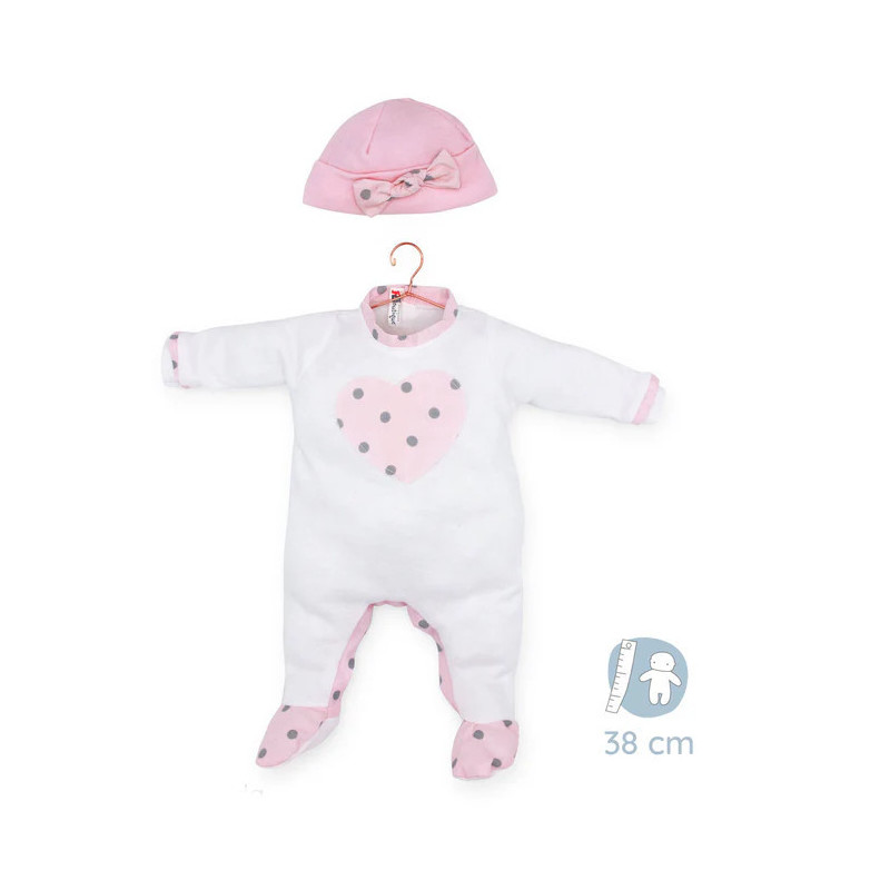 Piżama dla lalki bobas 38 cm, biało różowa - 38 cm