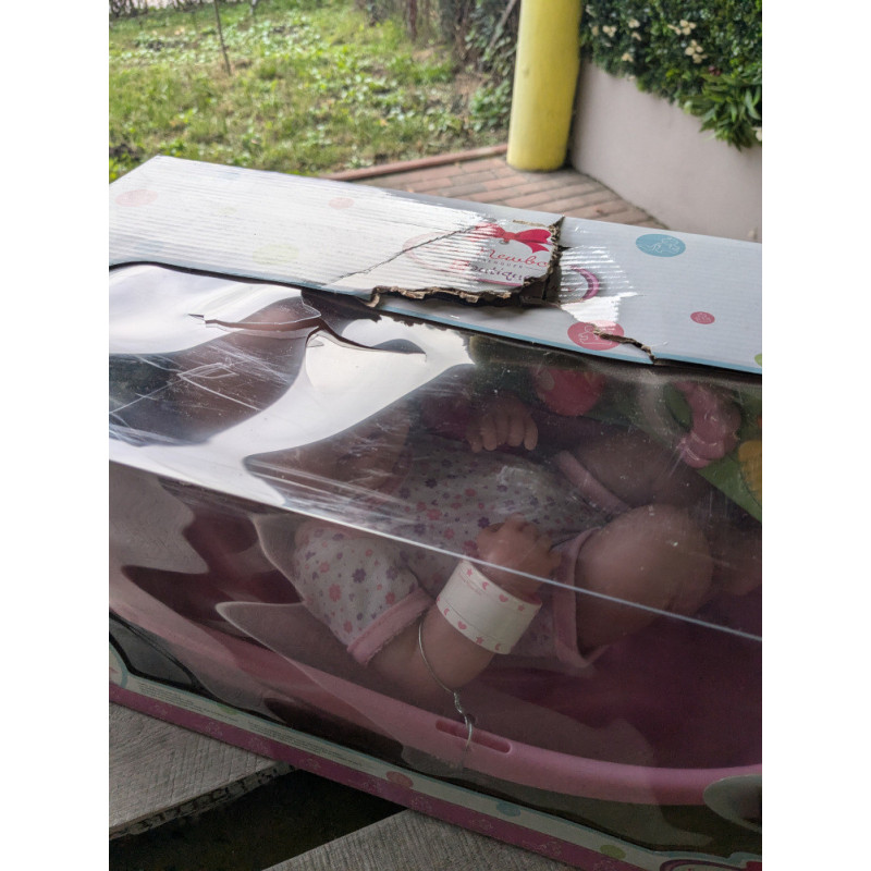 Lalka bobas z zestawem do kąpieli, Berenguer 18570, uszkodzone pudełko