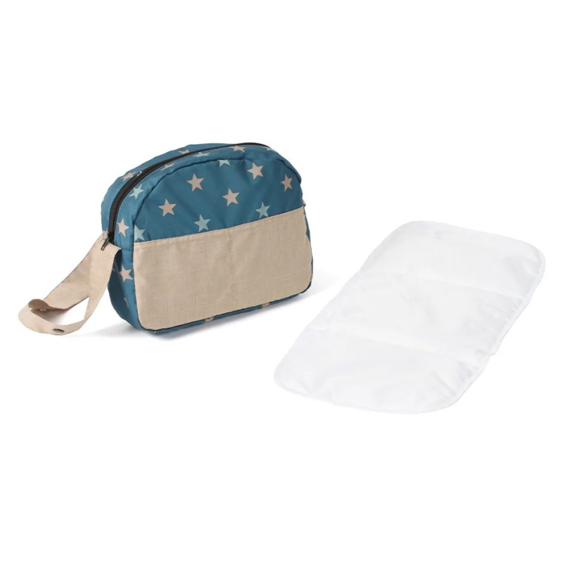 Torba do wózka dla lalek, mata do przewijania, wzór gwiazdki, turkus i beż - Bayer Chic 853 22