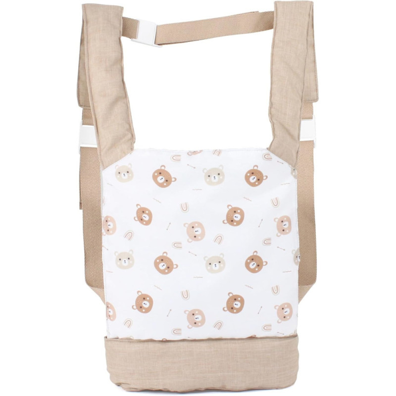 Wygodne nosidło dla lalki bobas, beżowo białe, wzór misie - Bayer Chic 783 63