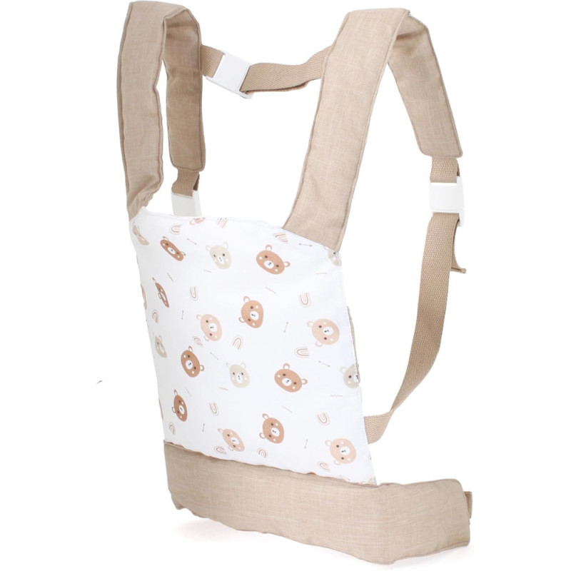 Nosidło dla lalki bobas, beżowo białe, wzór misie