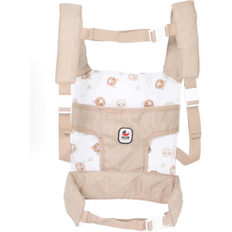 Nosidełko dla lalek bobasów - beżowo białe, w misie - Bayer Chic 783 63