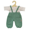 Ogrodniczki dla lalek, w kolorze szałwiowej zieleni, z białą koszulką, 28-35 cm