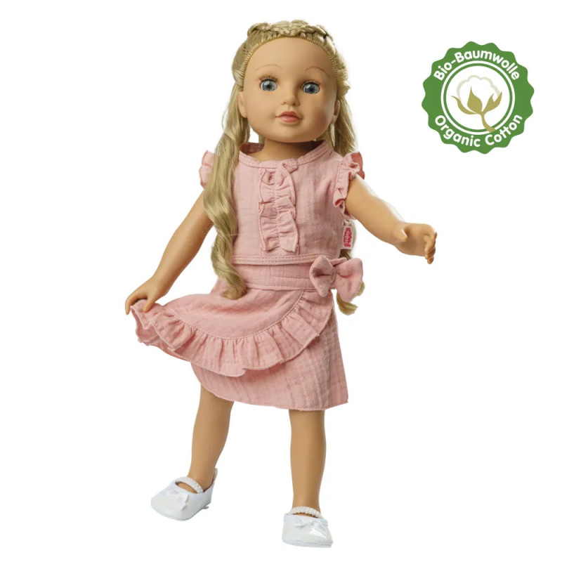 Spódniczka dla lalek, top, z falbanką, w kolorze różowym, lalki 28-35 cm - organiczna bawełna