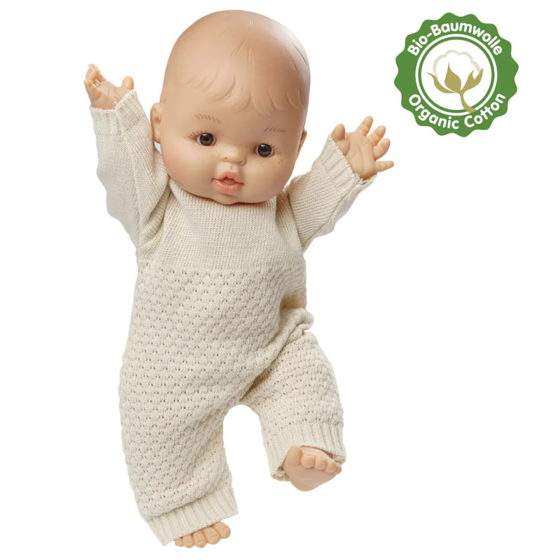 Dzianinowy kombinezon dla lalek, ecru, rozmiar 35-45 cm