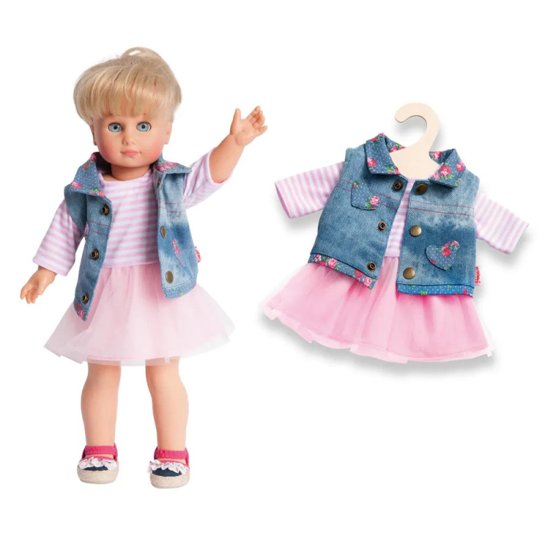 Sukienka z różową koronką oraz jeansową kamizelką, dla lalki 35 - 45 cm, Heless 1550