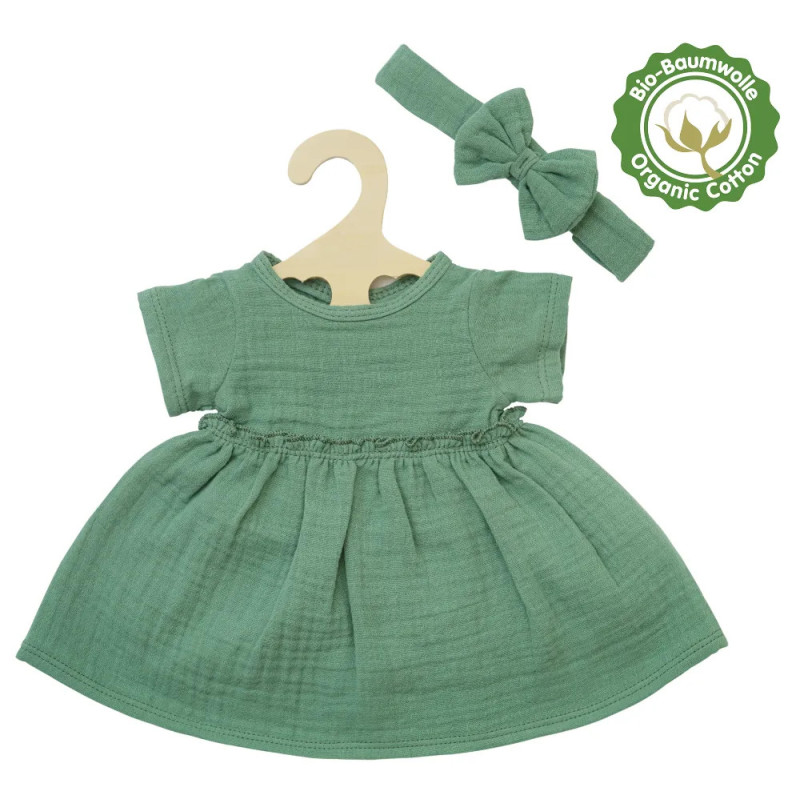 Sukienka dla lalki z falbankami i gumką do włosów, rozmiar 28-35 cm - 100 % organiczna bawełna