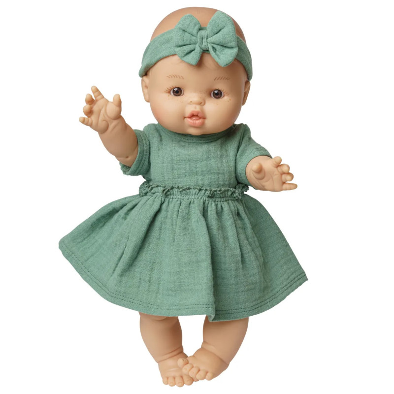 Sukienka dla lalki z falbankami i gumką do włosów, rozmiar 28-35 cm