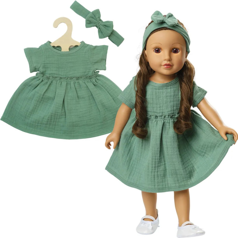 Sukienka dla lalki z falbankami i gumką do włosów, rozmiar 28-35 cm