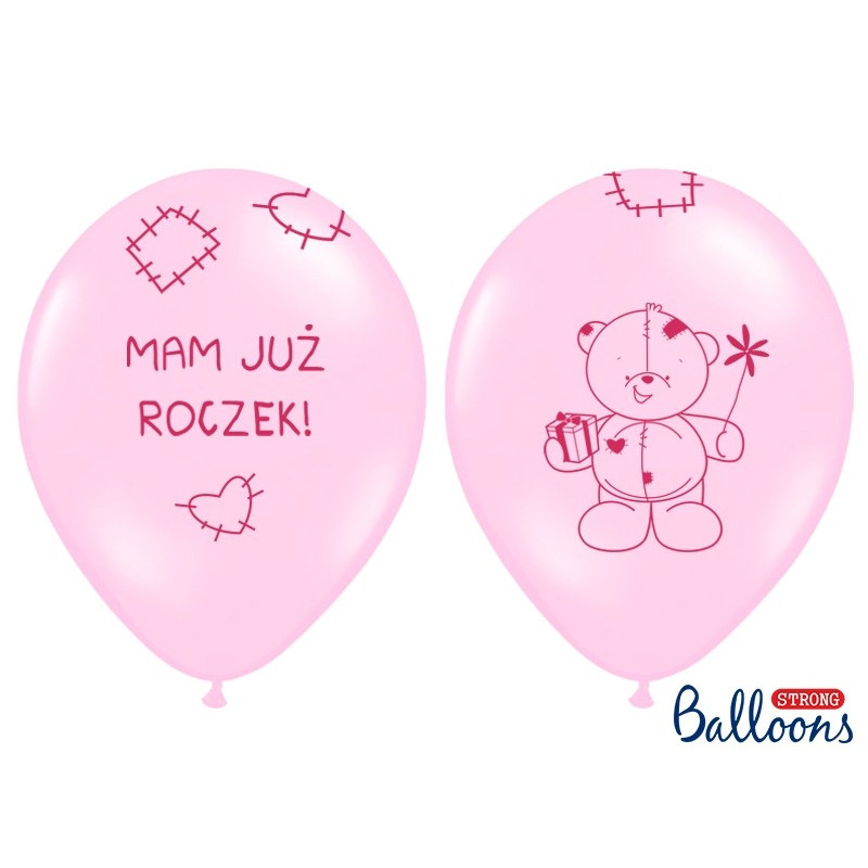 Balon  30 cm Mam już roczek - lateksowy, różowy