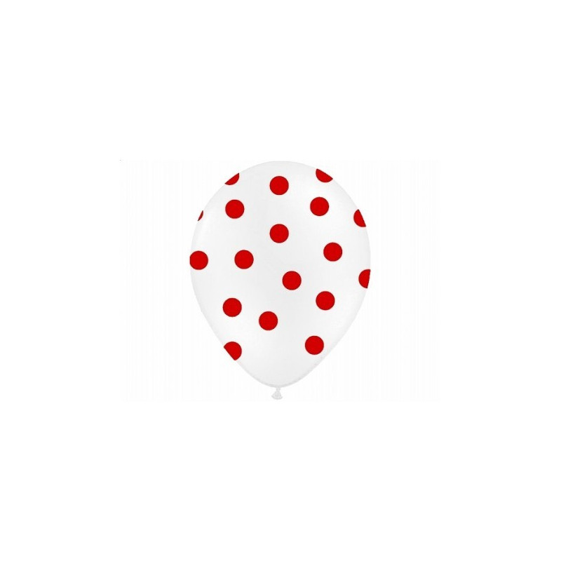 Balon lateksowy 30 cm - Kropki czerowne pastel white