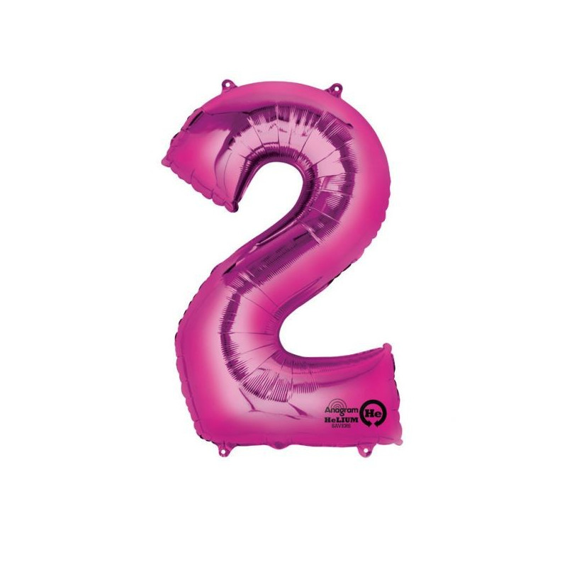 Balon foliowy, cyfra 2 różowa 34"