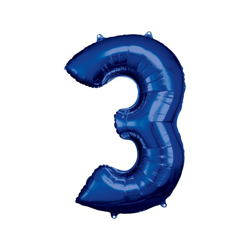 Balon foliowy, cyfra 3 niebieska 34"