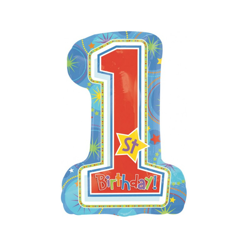 Balon foliowy, cyfra 1 niebieska z gwiazdkami 30"