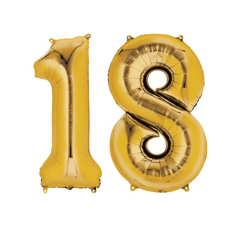 Balony 18 złote - dekoracje na urodziny 88cm wysokie