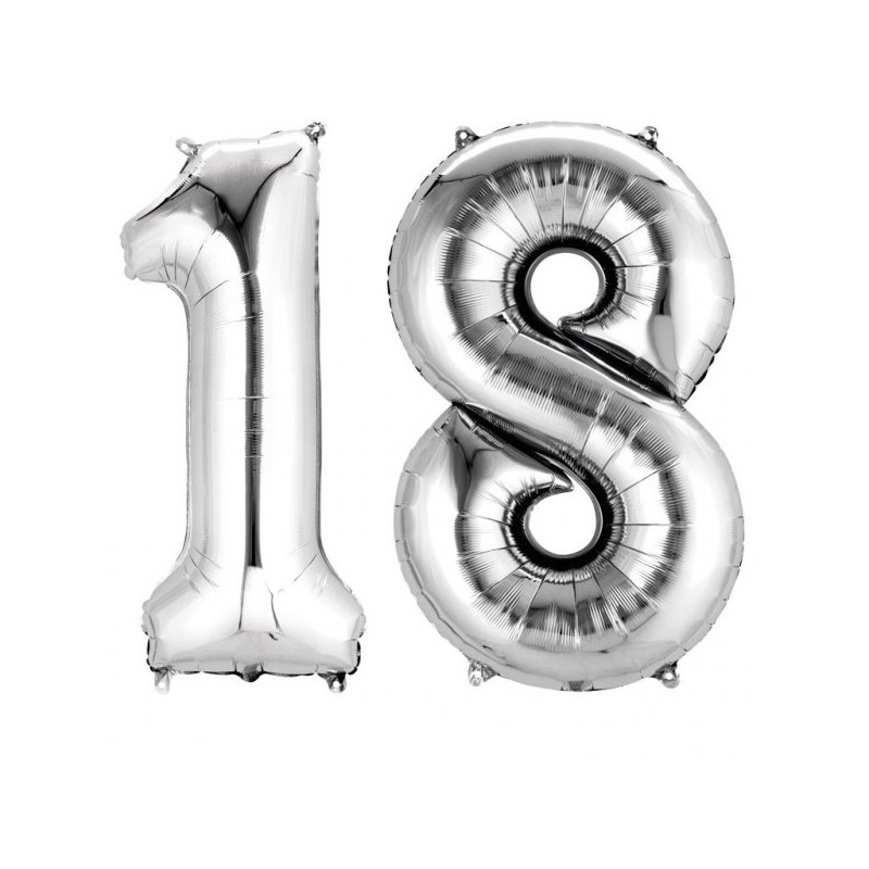 Balony 18 srebrne - dekoracje na 18-te urodziny 88cm wysokie