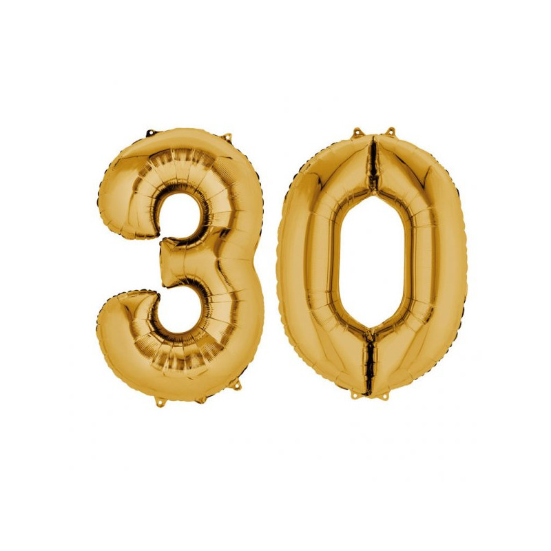 Balony 30 złote - 88 cm wysokie - dekoracje na 30-te urodziny