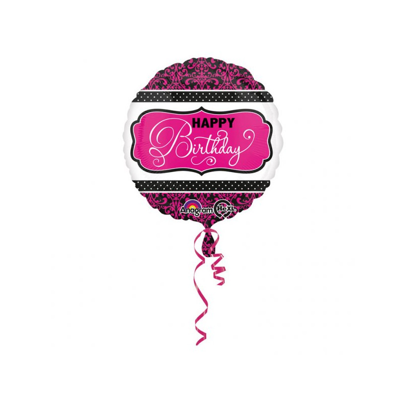 Balon foliowy 17" Happy birthday różowo-biało-czarny