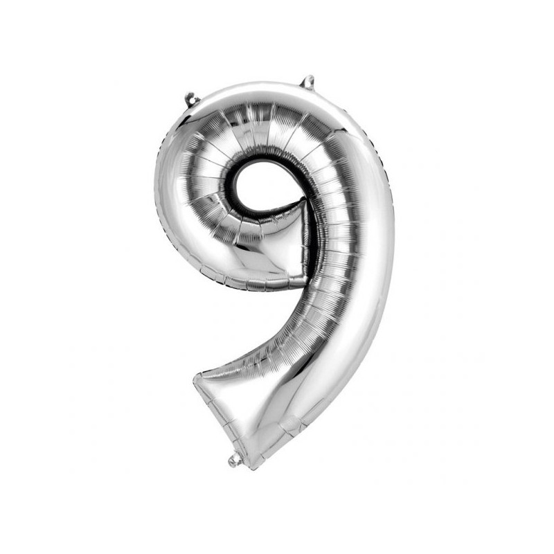 Balon Foliowy Cyfra 9 Srebrna 50x88 cm