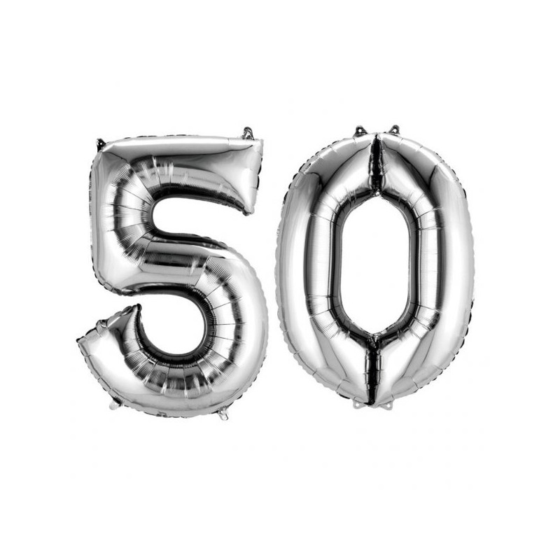 Balony Dekoracje na 50 urodziny - Srebrne Cyfry 5 i 0 - 88cm