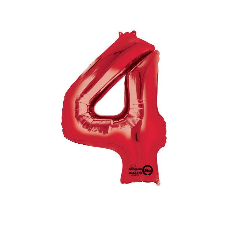 Balon Foliowy Cyfra 4 Czerwona 66x88 cm - na urodziny