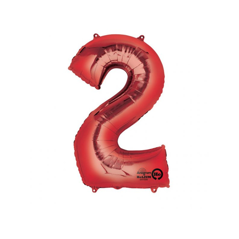 Balon Foliowy Cyfra 2 Czerwona 50x88 cm - na urodziny