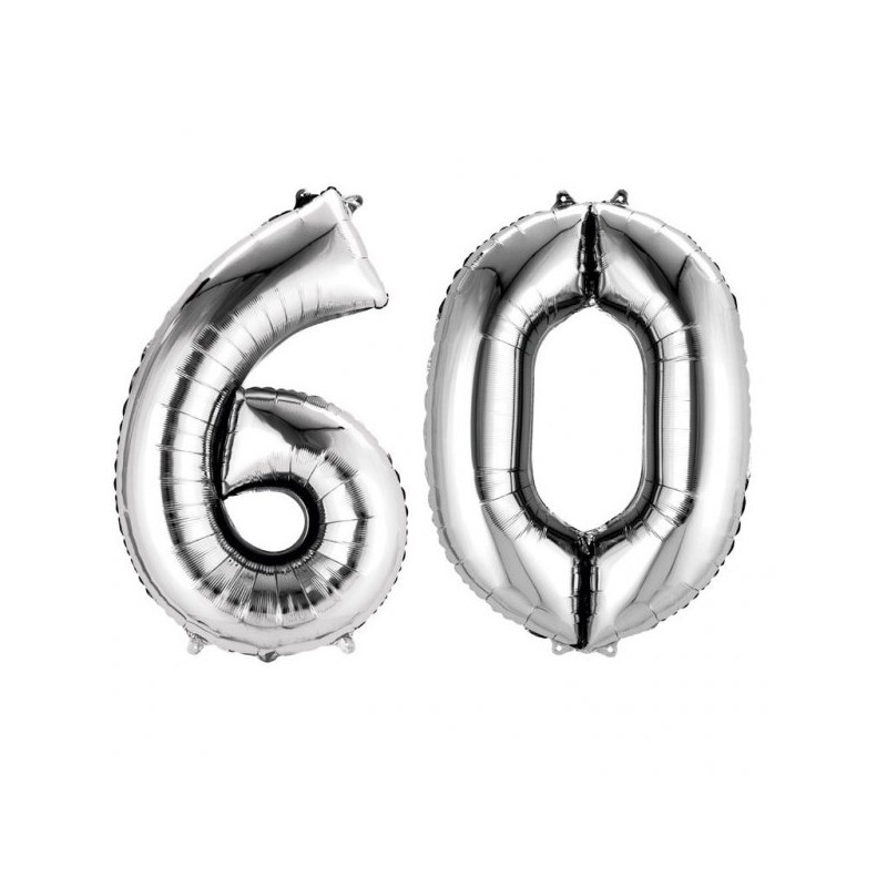 Balony Dekoracje na 60 urodziny - Srebrne Cyfry 6 i 0 - 88cm