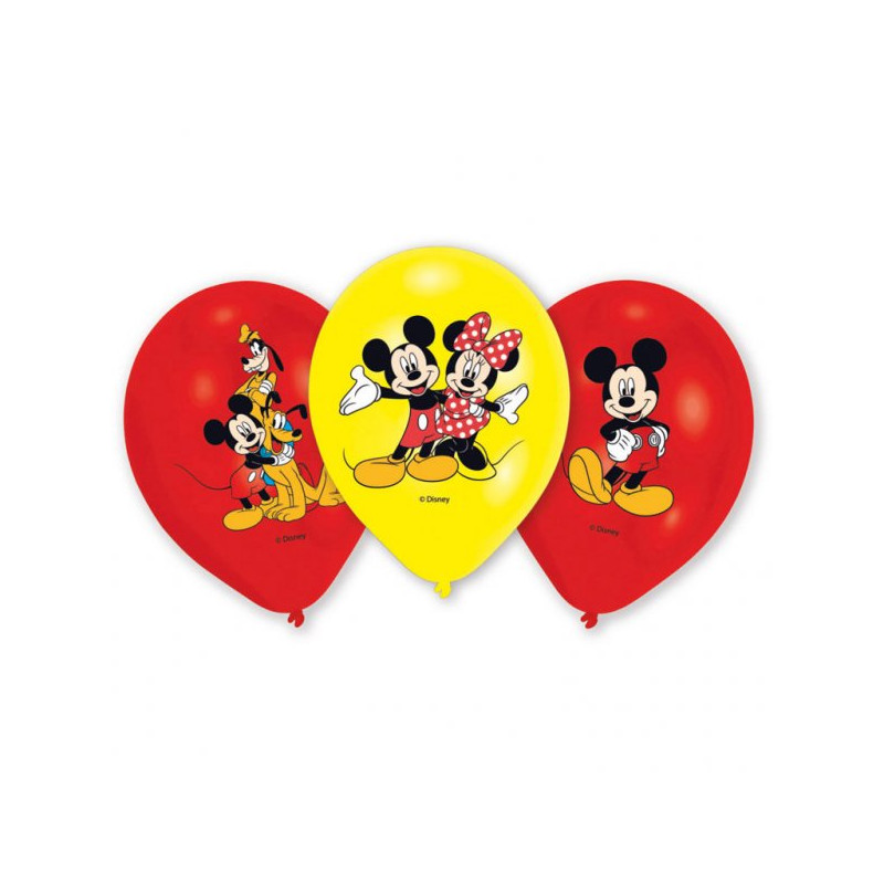 6 balonów Myszka Mickey - 11" 27,5 cm - balony lateksowe