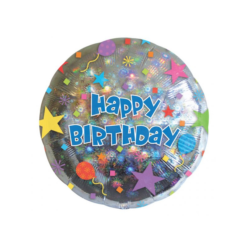 Balon Urodzinowy Fajerwerki Foliowy 18" (45 cm) - Happy Birthday