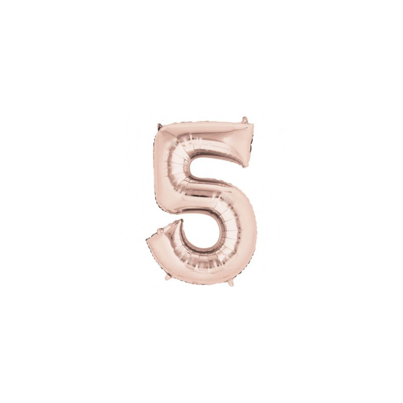 Balon Foliowy Cyfra 5 Złoty Róż 53x88 cm - na urodziny