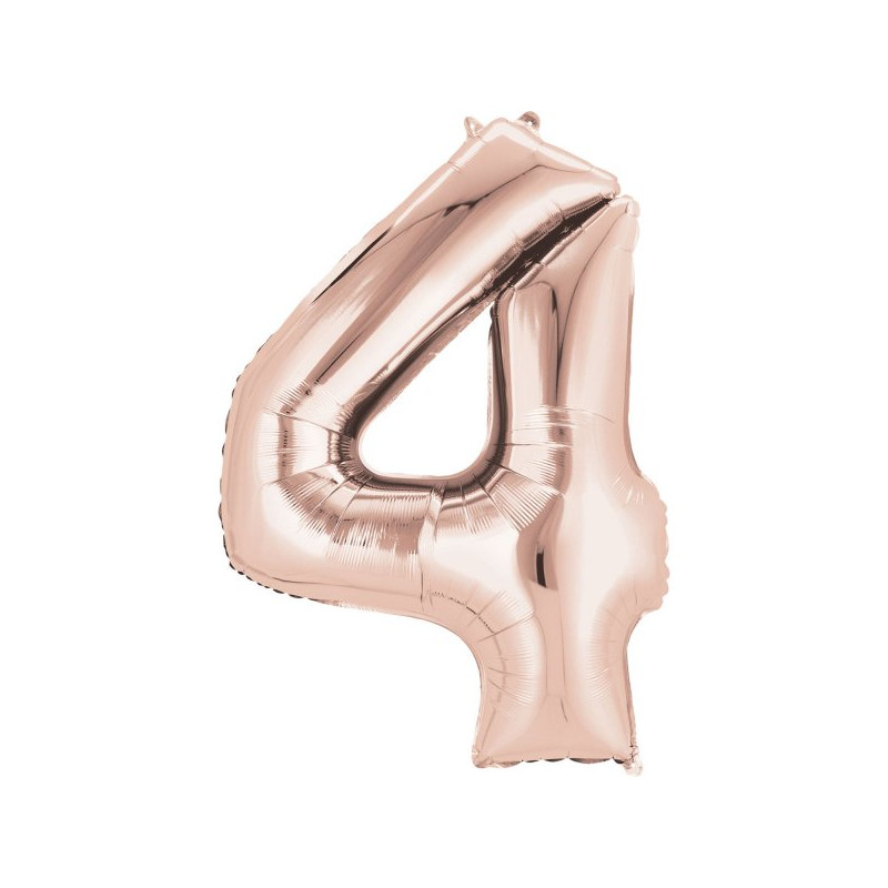 Balon Foliowy Cyfra 4 Złoty Róż 53x88 cm - na urodziny