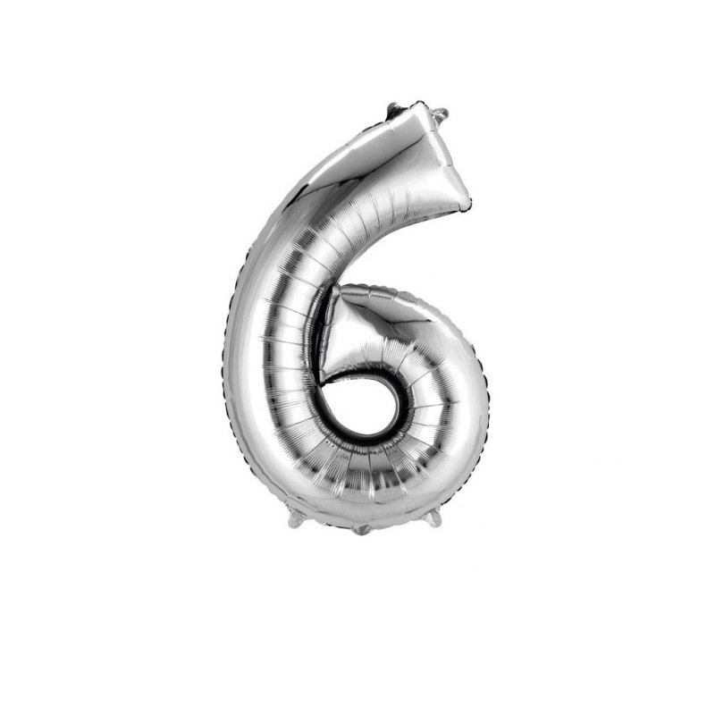 Balon Foliowy Cyfra 6 Srebrny 55x86cm