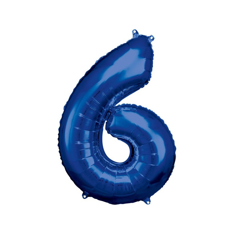 Balon foliowy, cyfra 6 niebieska 34 cale (55x86cm)