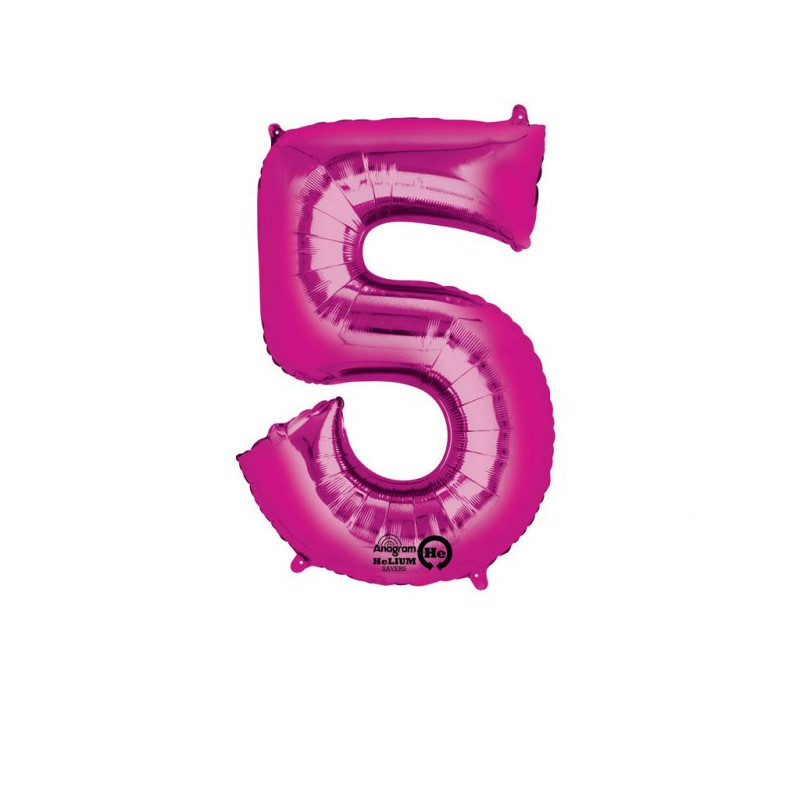Balon Foliowy Cyfra 5 Róż 53x88 cm - na urodziny