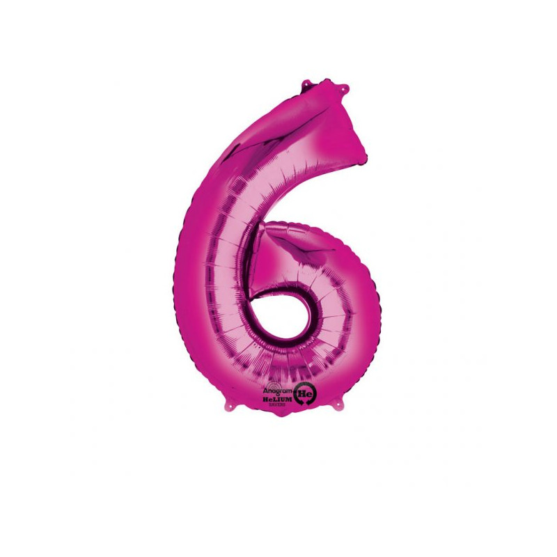 Balon foliowy - cyfra 6 różowa 55 cm x 86 cm