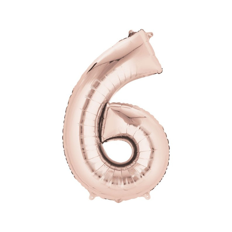 Balon foliowy, cyfra 6 złoty róż 34 cale (55x86cm)