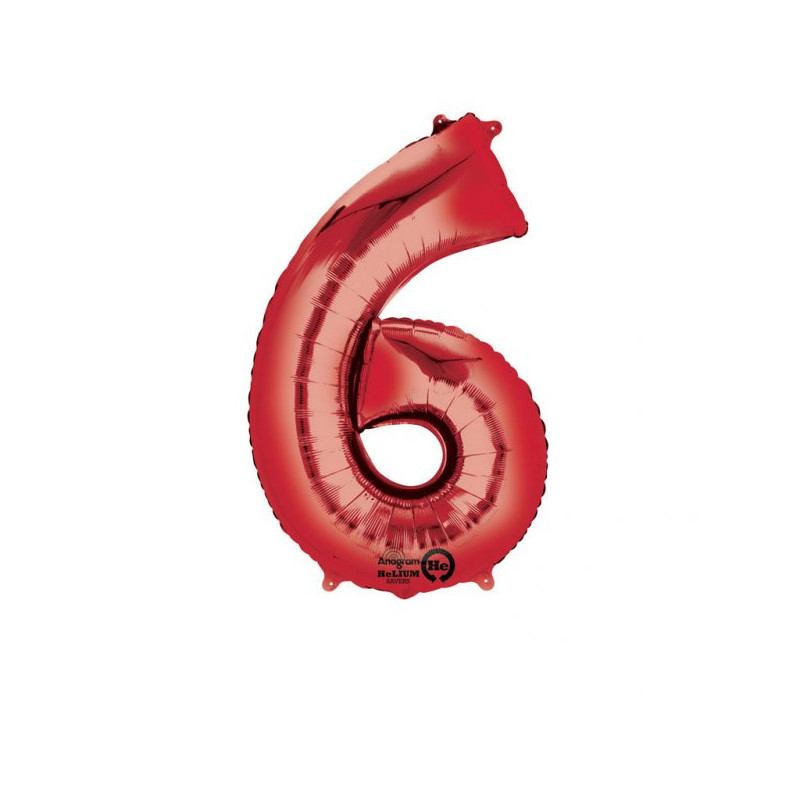 Balon Foliowy Cyfra 6 Czerwona 55x88 cm - na urodziny