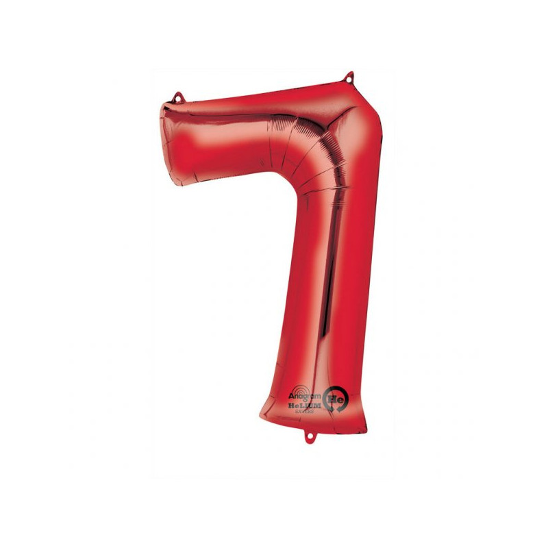 Balon Foliowy Cyfra 7 Czerwona 55x88 cm - na urodziny