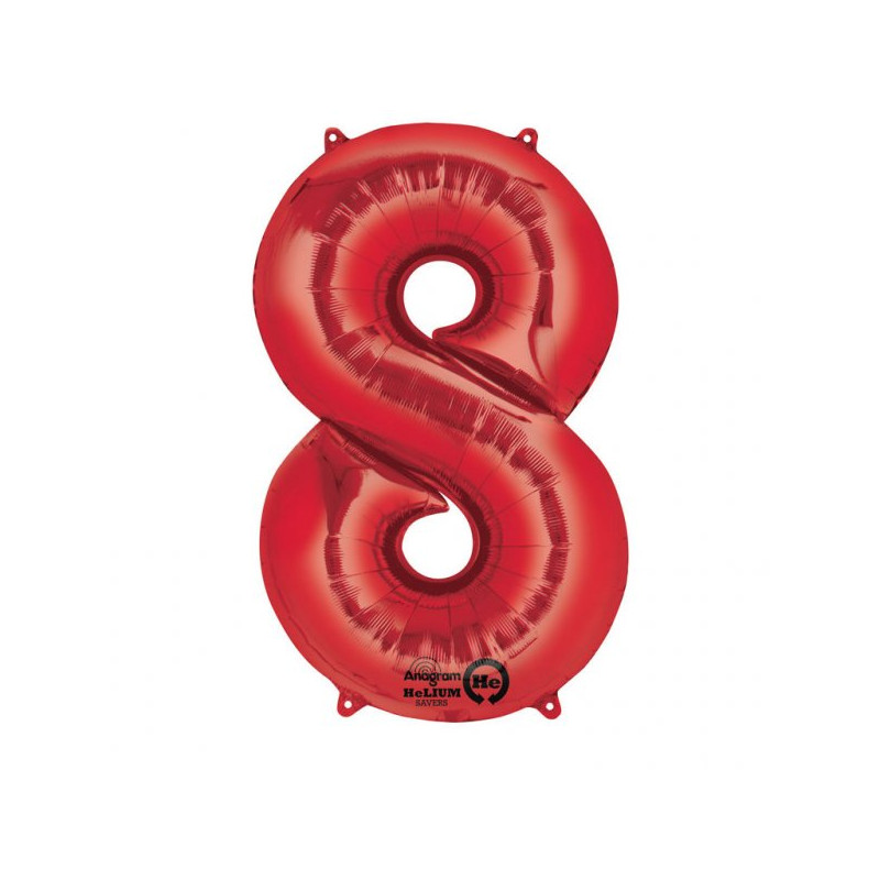Balon Foliowy Cyfra 8 Czerwona 53x83 cm - na urodziny