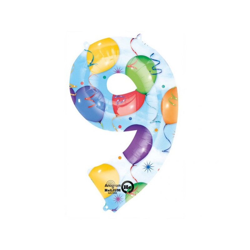 Balon foliowy, cyfra 9 kolorowa - 63 x 86 cm
